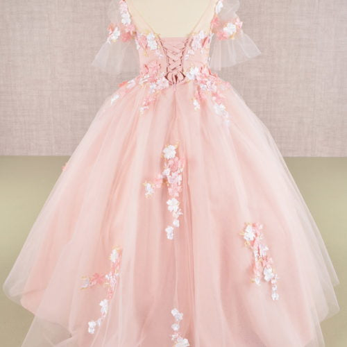 3D Floral Applique Mesh Kids Dress, GK107 GLS BY ELIZABETH K