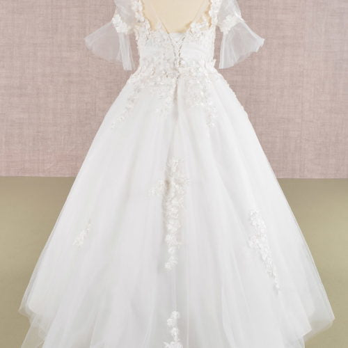 3D Floral Applique Mesh Kids Dress, GK107 GLS BY ELIZABETH K