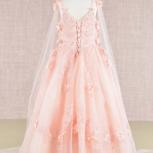 Floral Applique Glitter, Mesh, Kids Dress with Detachable Side GK111 GLS BY ELIZABETH K