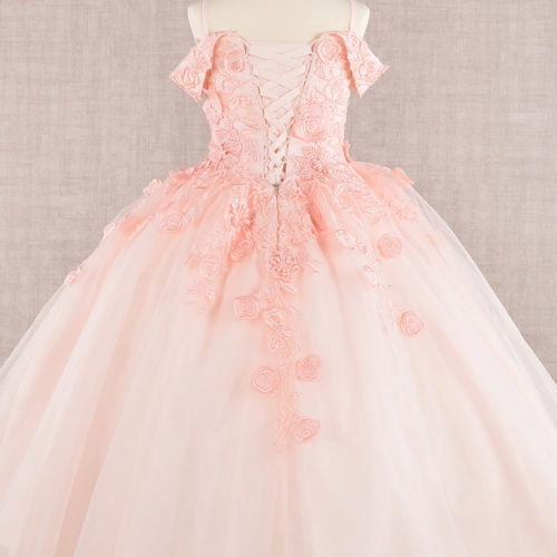 Floral Embroidery Embellished Cut-Away Shoulder Kids Dress GK112 GLS BY ELIZABETH K