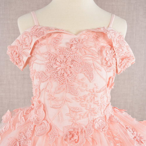 Floral Embroidery Embellished Cut-Away Shoulder Kids Dress GK112 GLS BY ELIZABETH K