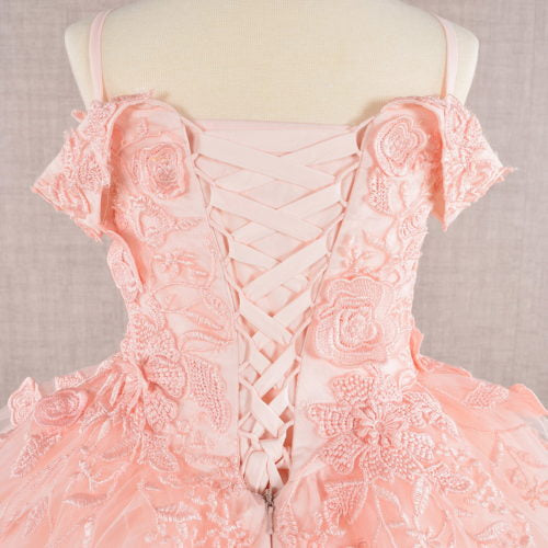 Floral Embroidery Embellished Cut-Away Shoulder Kids Dress GK112 GLS BY ELIZABETH K