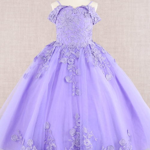 Floral Embroidery Embellished Cut-Away Shoulder Kids Dress GK112 GLS BY ELIZABETH K