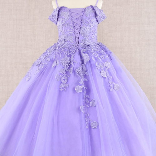 Floral Embroidery Embellished Cut-Away Shoulder Kids Dress GK112 GLS BY ELIZABETH K