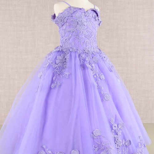 Floral Embroidery Embellished Cut-Away Shoulder Kids Dress GK112 GLS BY ELIZABETH K