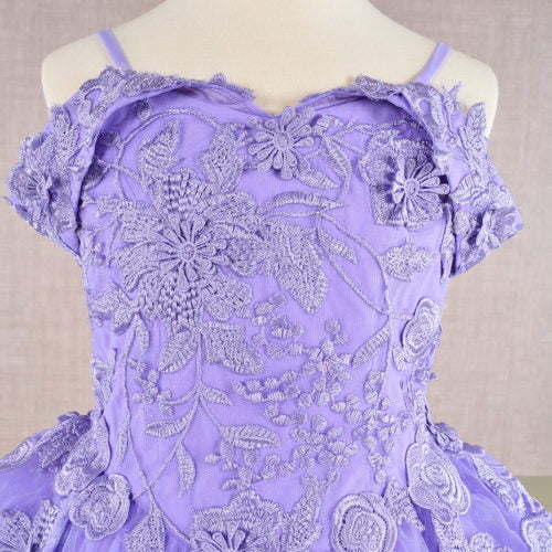 Floral Embroidery Embellished Cut-Away Shoulder Kids Dress GK112 GLS BY ELIZABETH K