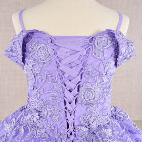 Floral Embroidery Embellished Cut-Away Shoulder Kids Dress GK112 GLS BY ELIZABETH K