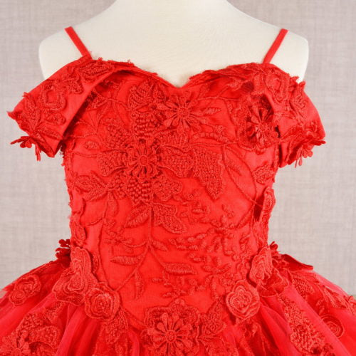 Floral Embroidery Embellished Cut-Away Shoulder Kids Dress GK112 GLS BY ELIZABETH K