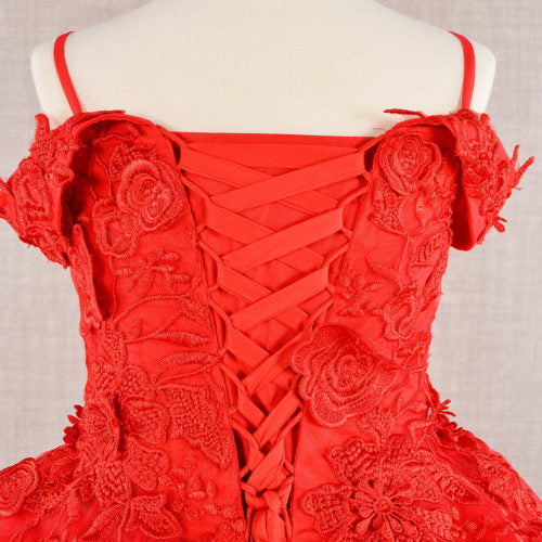 Floral Embroidery Embellished Cut-Away Shoulder Kids Dress GK112 GLS BY ELIZABETH K