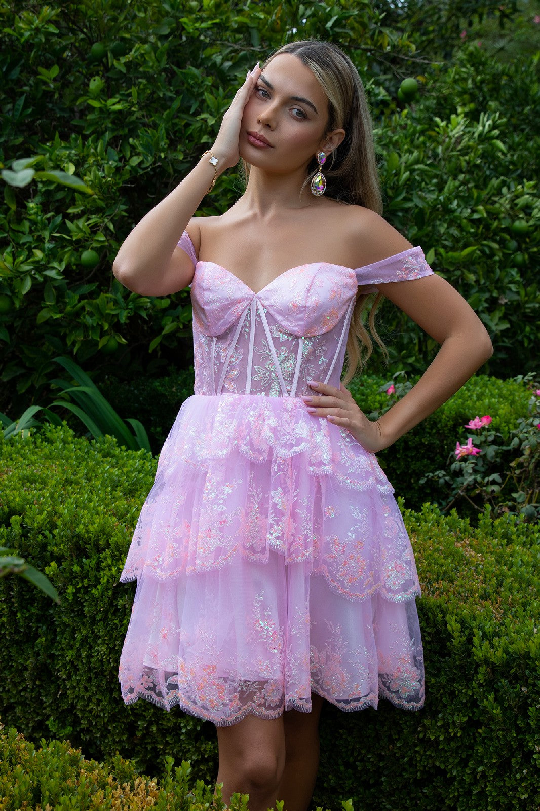 Glitter Print Mesh Sweetheart Neckline Homecoming Dress GS3506 GLS BY ELIZABETH K