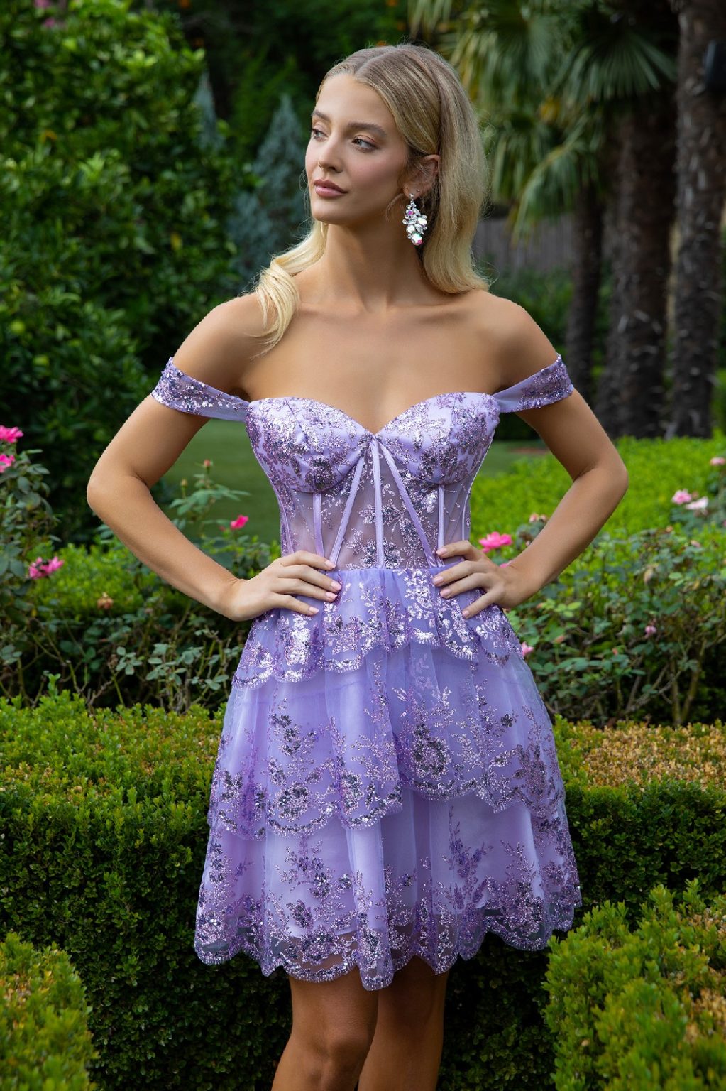 Glitter Print Mesh Sweetheart Neckline Homecoming Dress GS3506 GLS BY ELIZABETH K