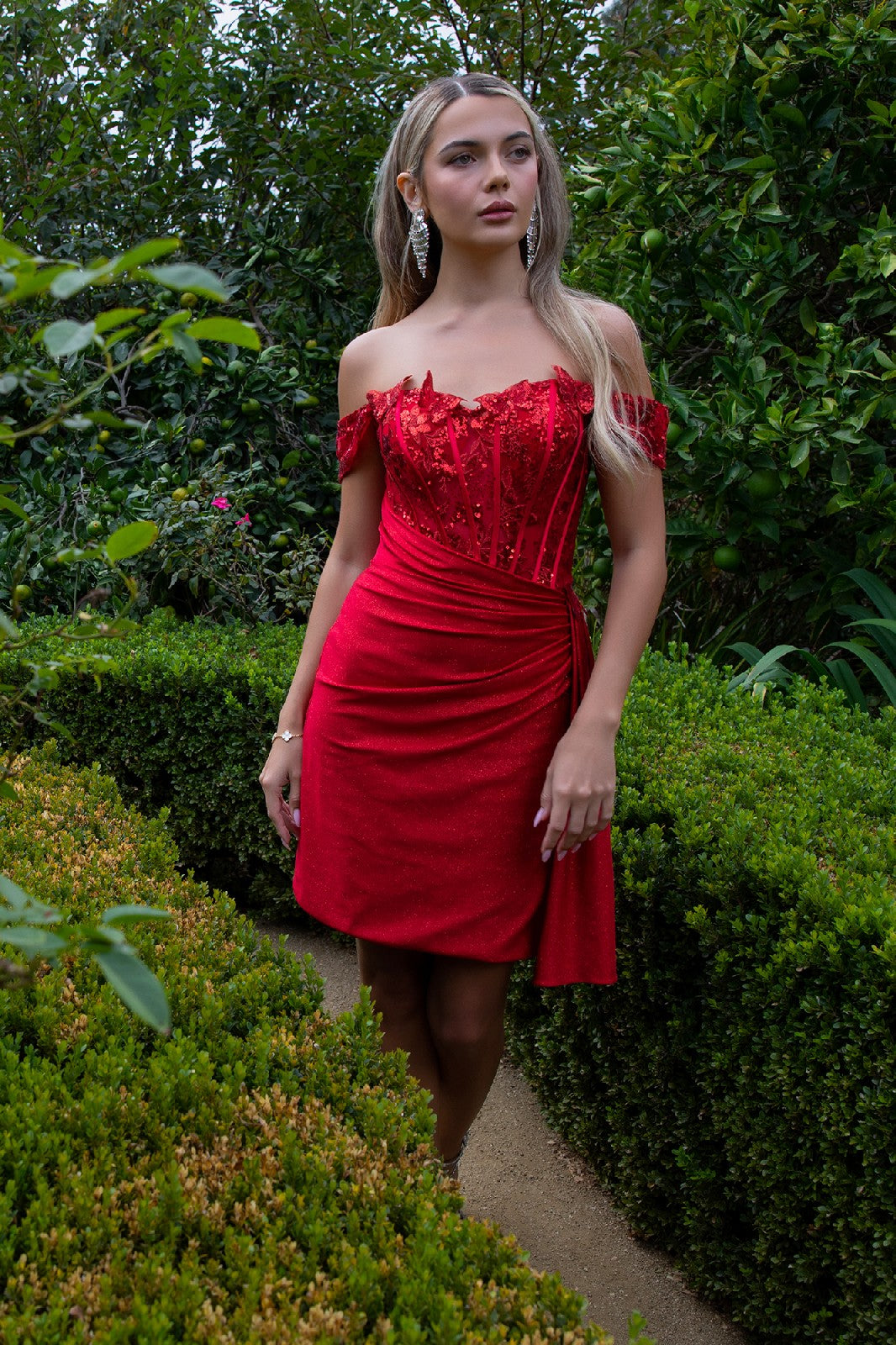 Glitter Jersey Sweetheart Neckline Bodycon Homecoming Dress w/ Cut-Away Shoulder GS3509 BY ELIZABETH K