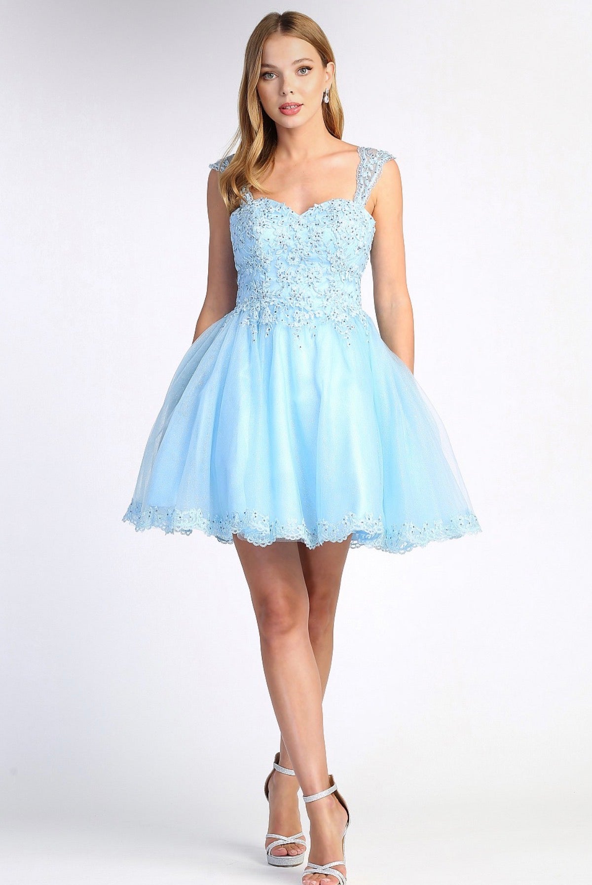 Beaded stones with a Corset, Off the Shoulder, A-Line Short Dress. 1004 BY ADORA DESIGN