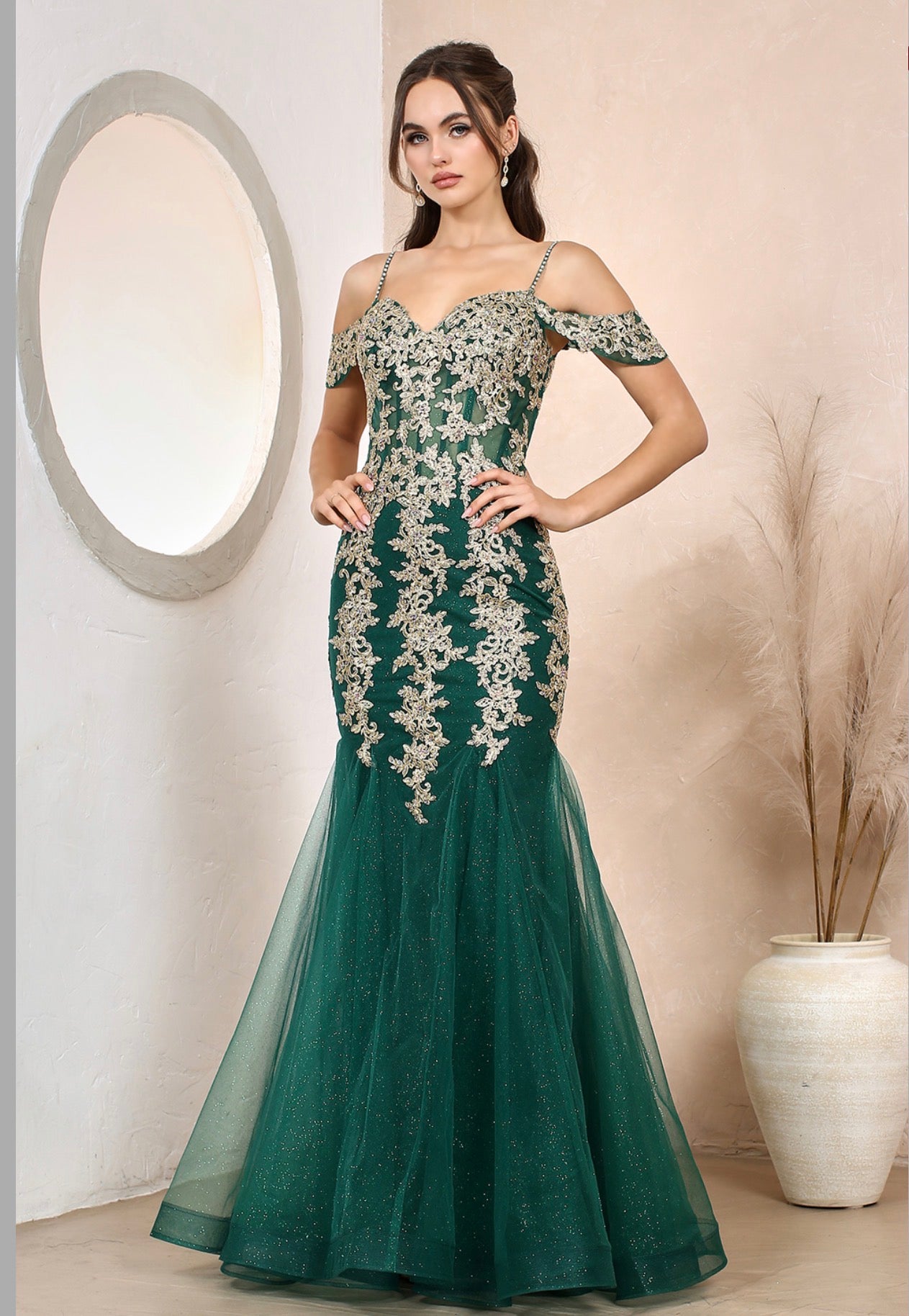Floral Embroidery Sequin Sheer Bodice Mesh Mermaid Long Dress. 3156 BY ADORA DESIGN