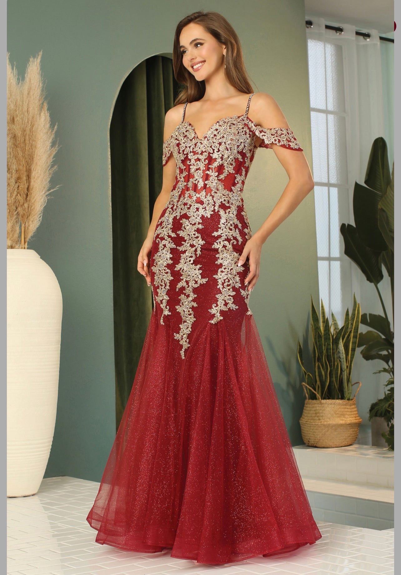 Floral Embroidery Sequin Sheer Bodice Mesh Mermaid Long Dress. 3156 BY ADORA DESIGN