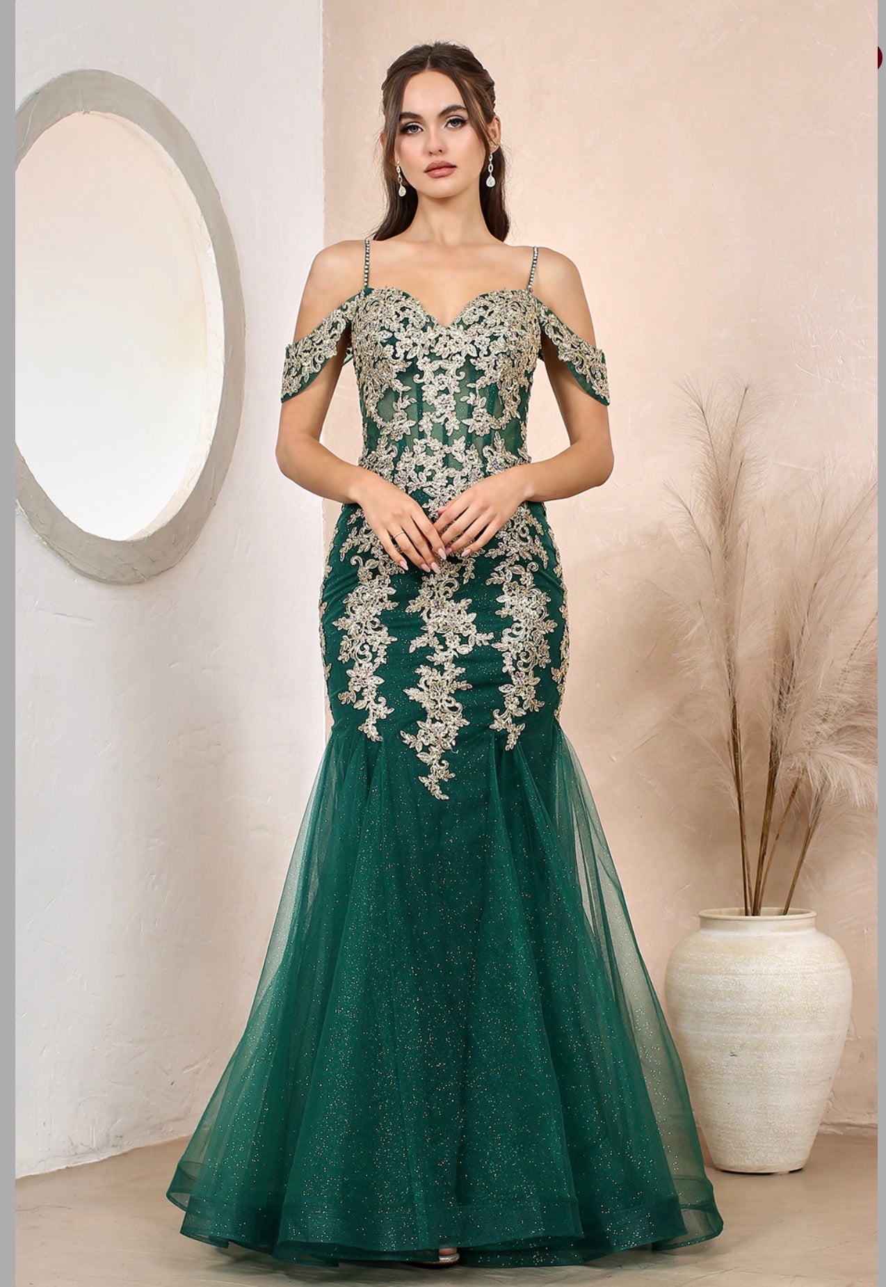 Floral Embroidery Sequin Sheer Bodice Mesh Mermaid Long Dress. 3156 BY ADORA DESIGN