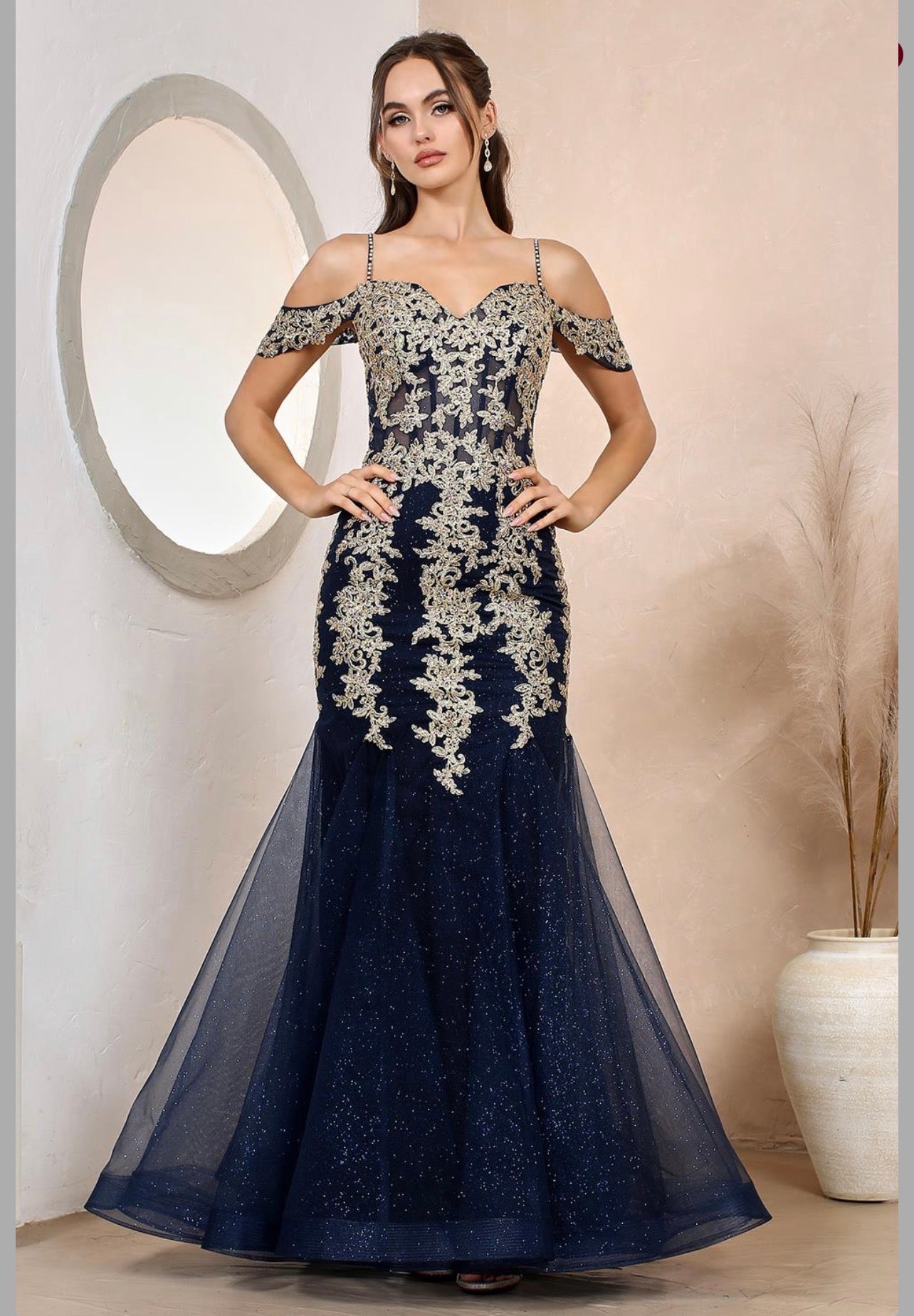 Floral Embroidery Sequin Sheer Bodice Mesh Mermaid Long Dress. 3156 BY ADORA DESIGN