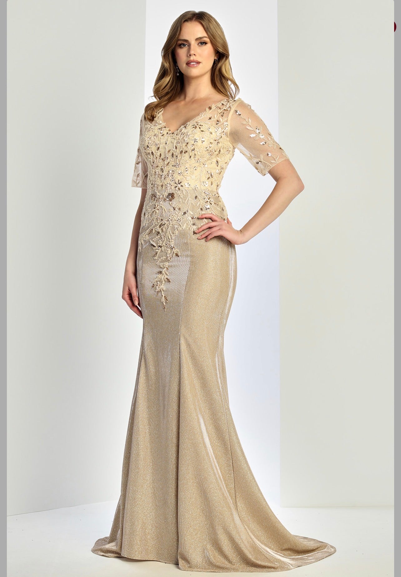 Mermaid dress with sleeves perfect for your event. 3252-03 BY ADORA DESIGN