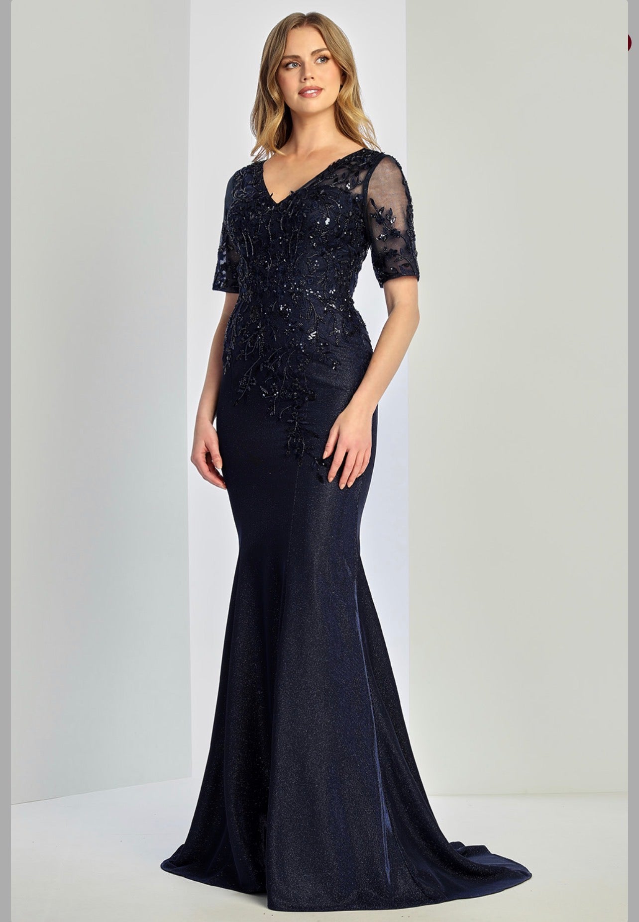 Mermaid dress with sleeves perfect for your event. 3252-03 BY ADORA DESIGN