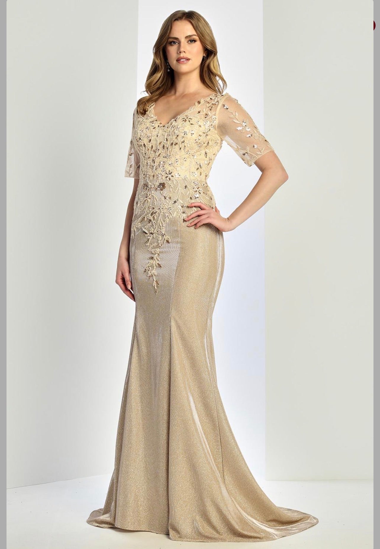 Mermaid dress with sleeves perfect for your event. 3252-03 BY ADORA DESIGN