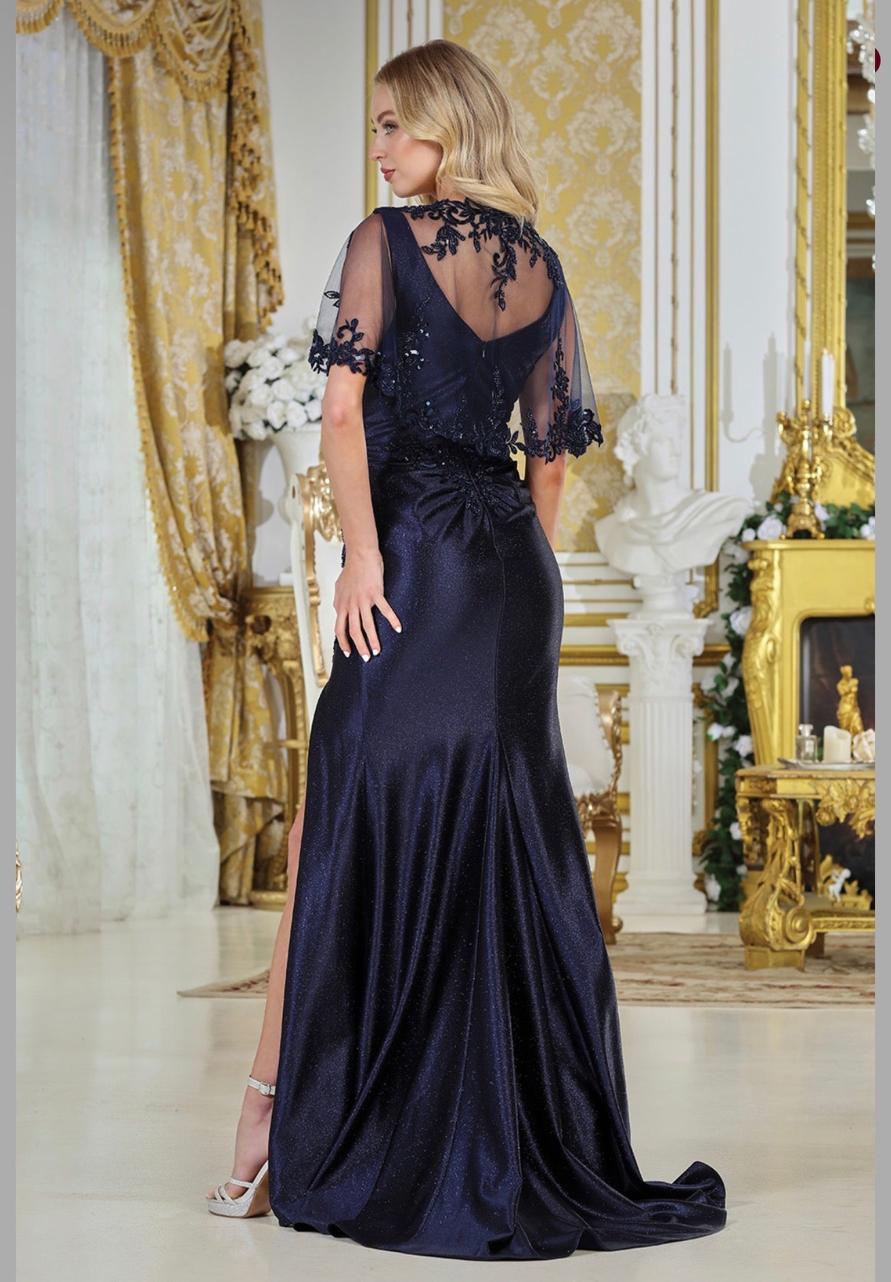 Fitted satin dress with beautiful embellished.3327-03 by ADORA DESIGN