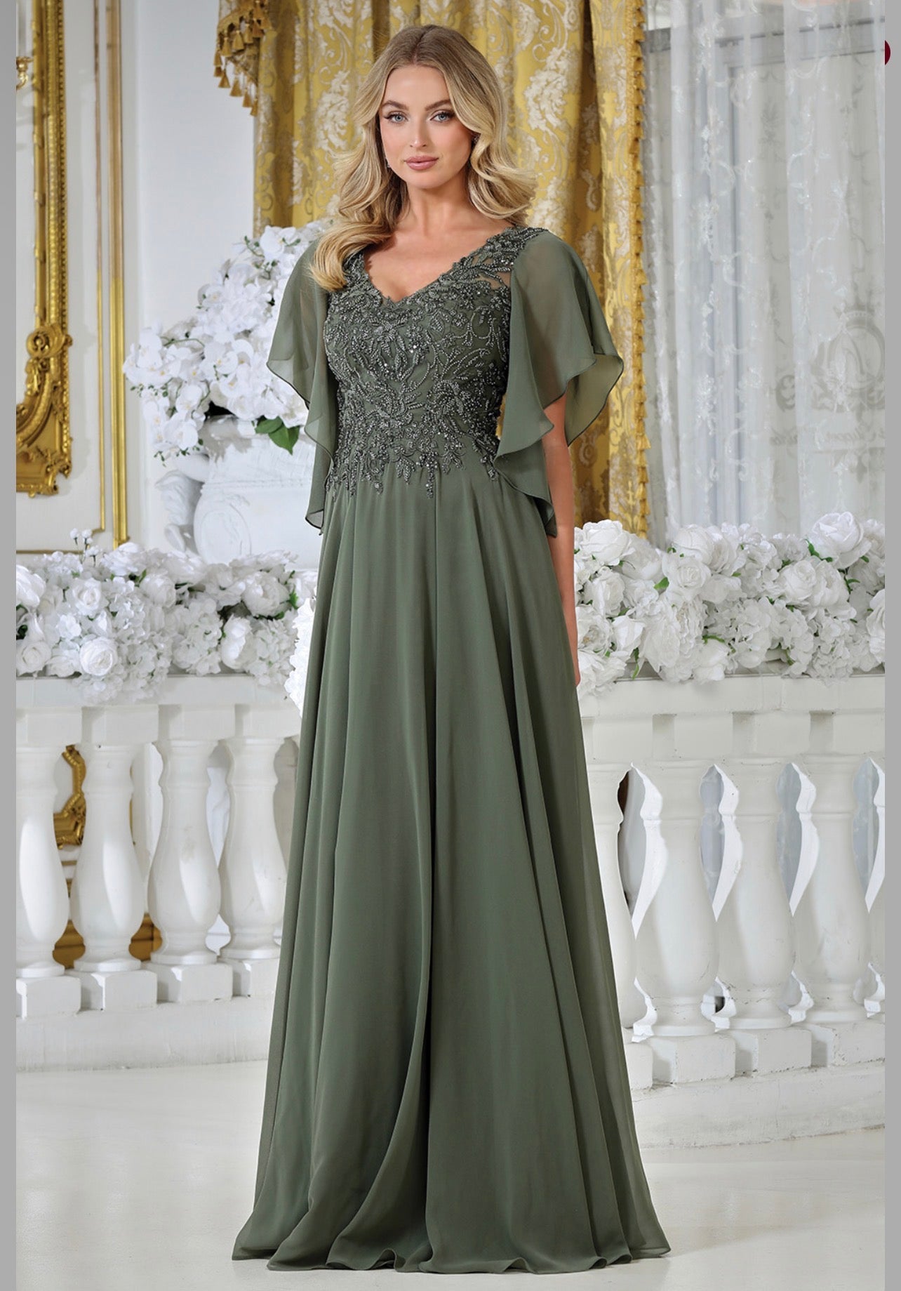 Show off in this beaded, sequin embroidered dress. 3318-03 BY ADORA DESIGN
