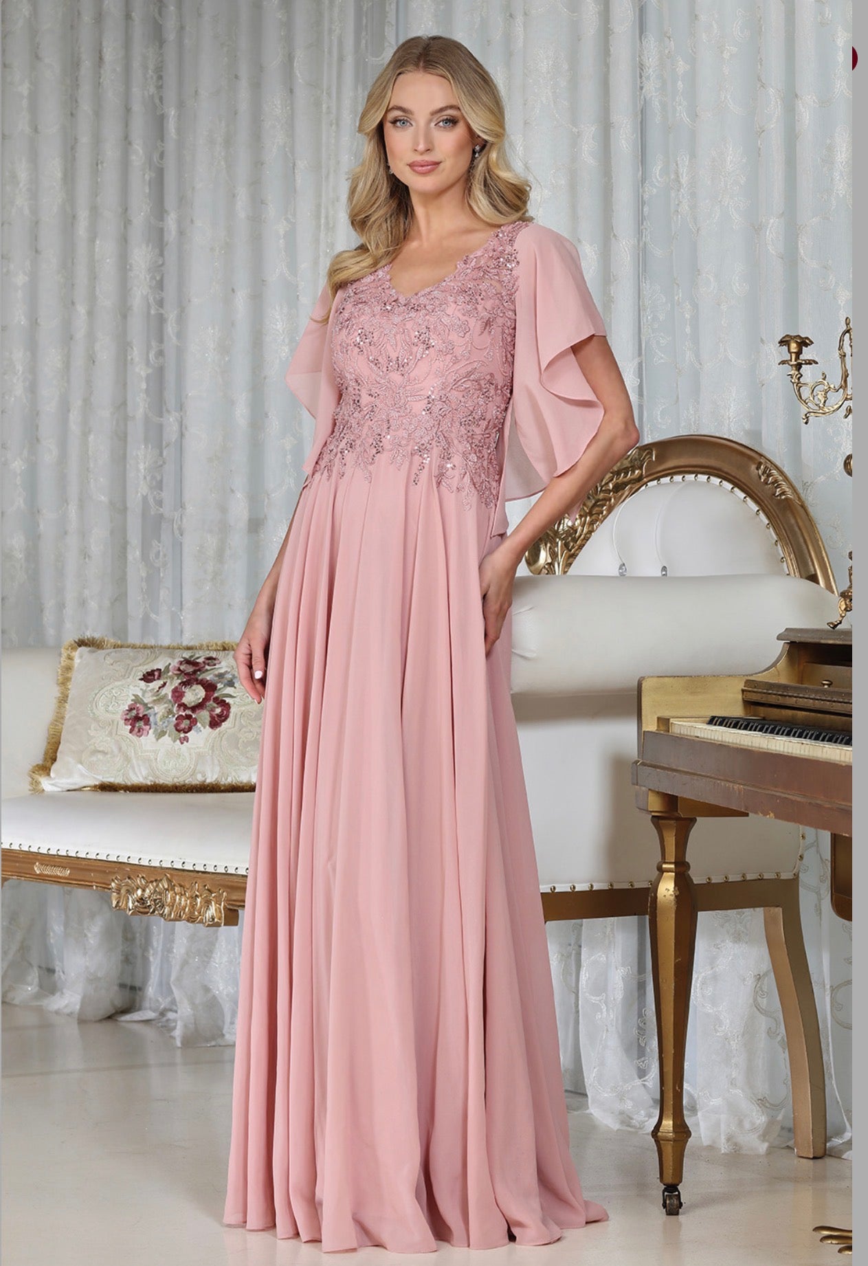Show off in this beaded, sequin embroidered dress. 3318-03 BY ADORA DESIGN