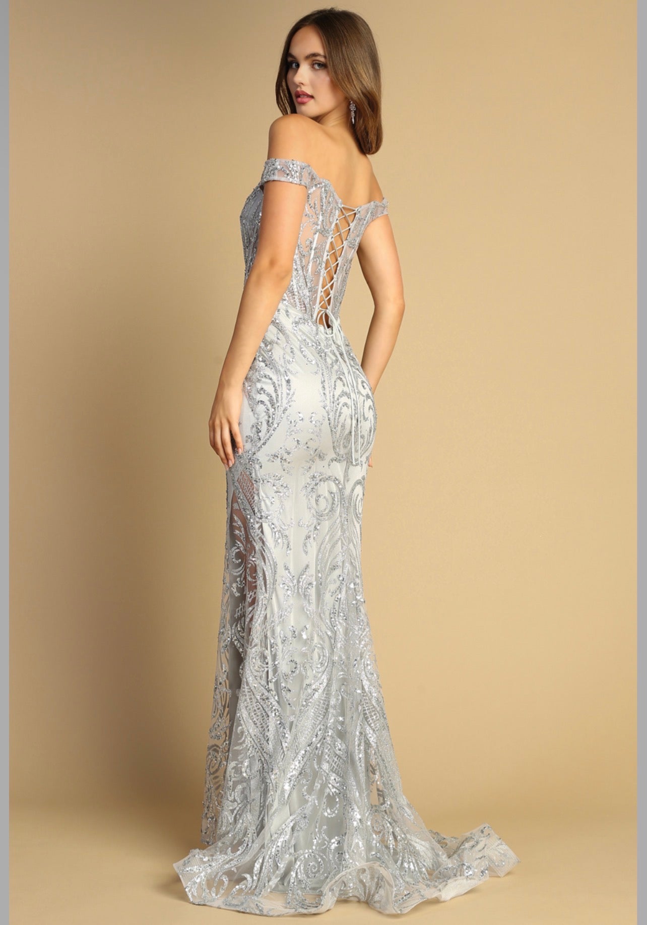 Embellishment with sequin design, see-through corset. 3168 BY ADORA DESIGN