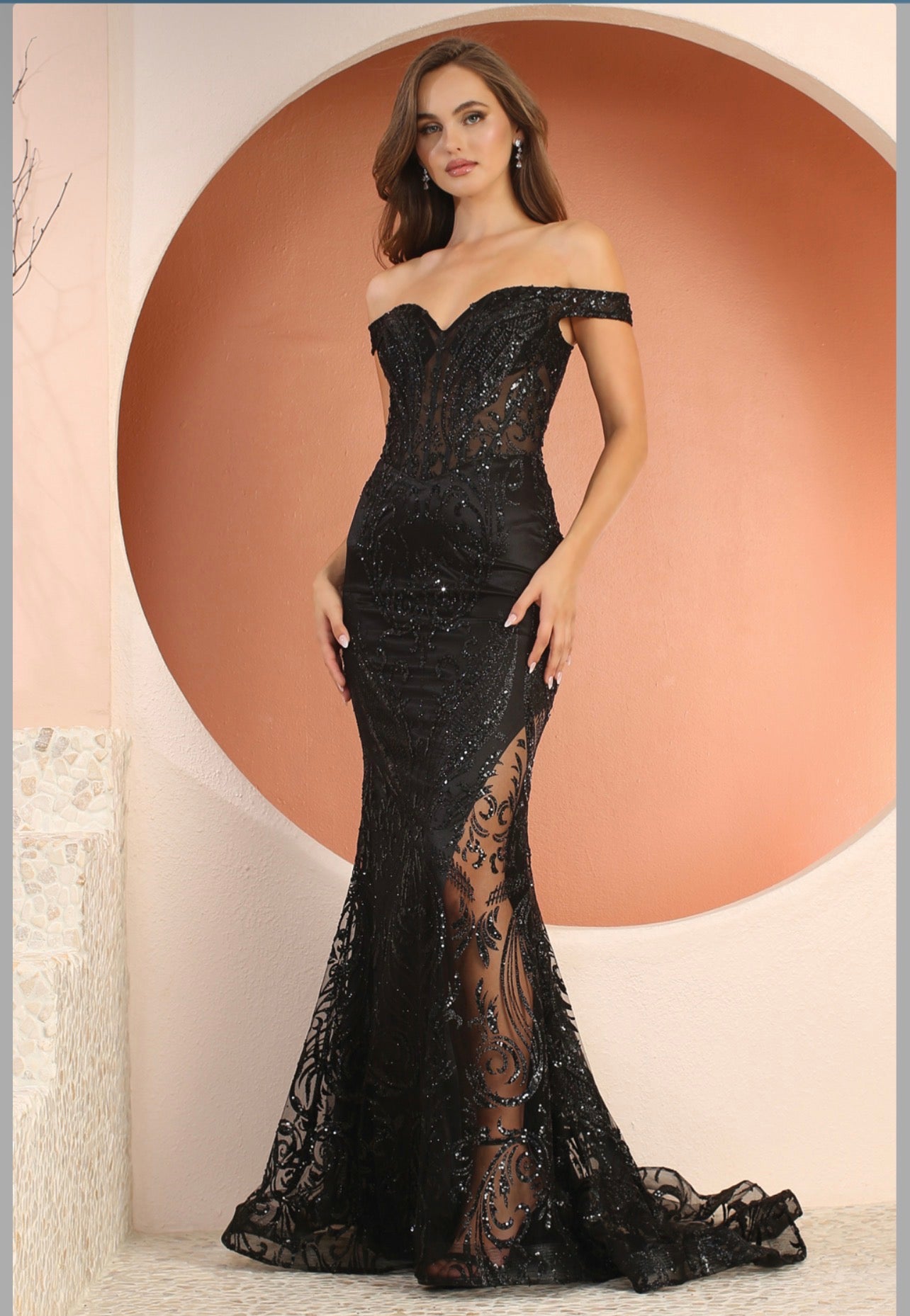 Embellishment with sequin design, see-through corset. 3168 BY ADORA DESIGN