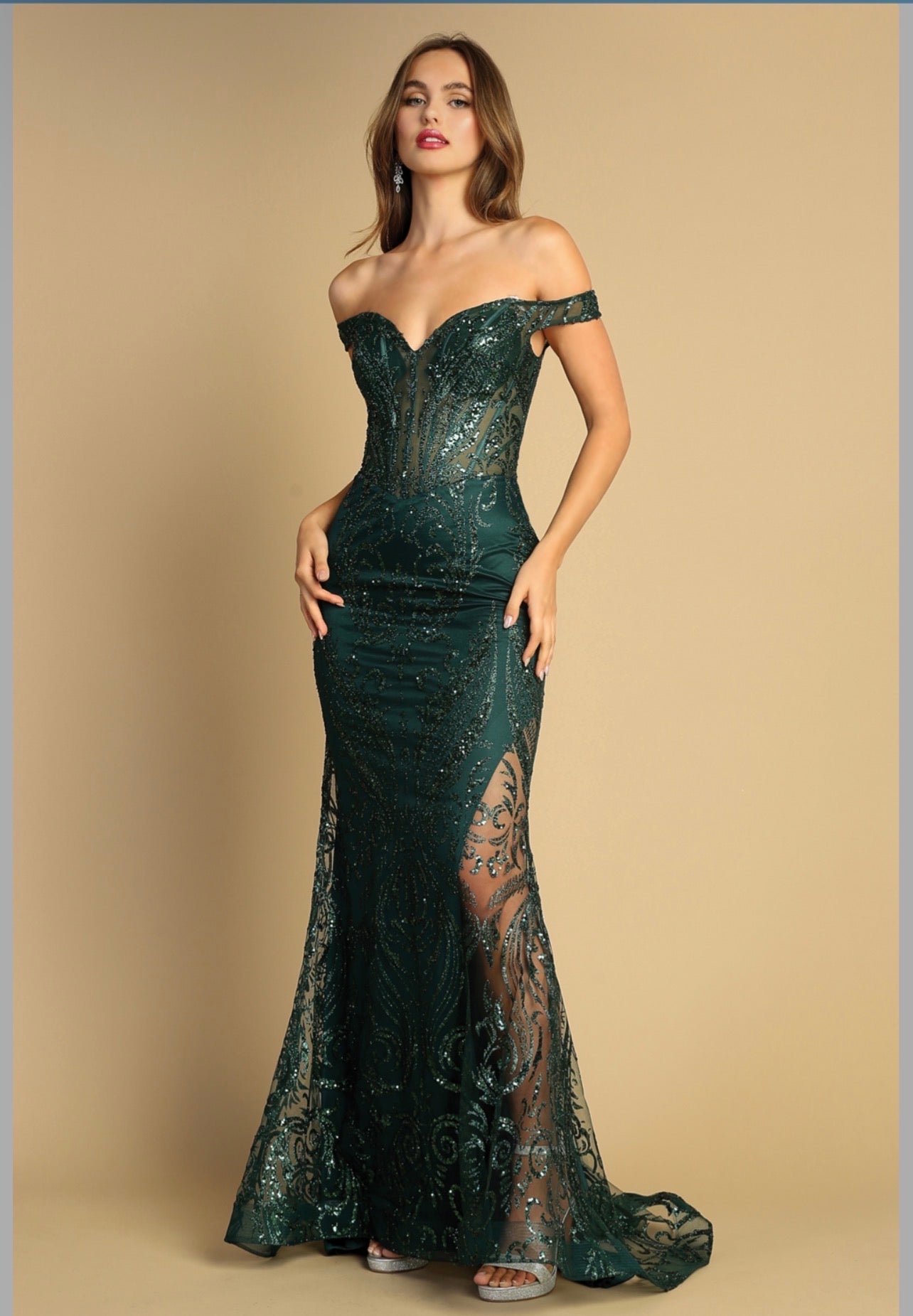 Embellishment with sequin design, see-through corset. 3168 BY ADORA DESIGN