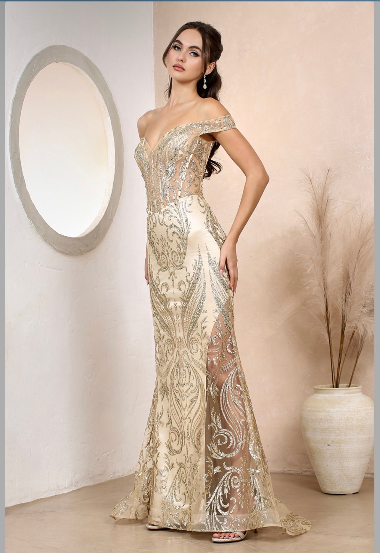 Embellishment with sequin design, see-through corset. 3168 BY ADORA DESIGN
