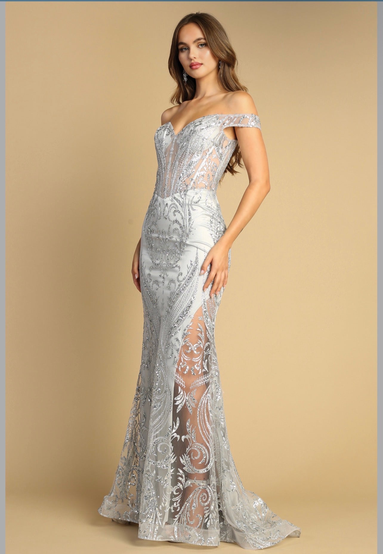 Embellishment with sequin design, see-through corset. 3168 BY ADORA DESIGN