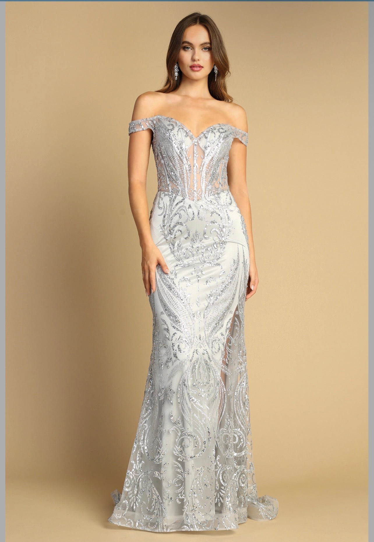 Embellishment with sequin design, see-through corset. 3168 BY ADORA DESIGN
