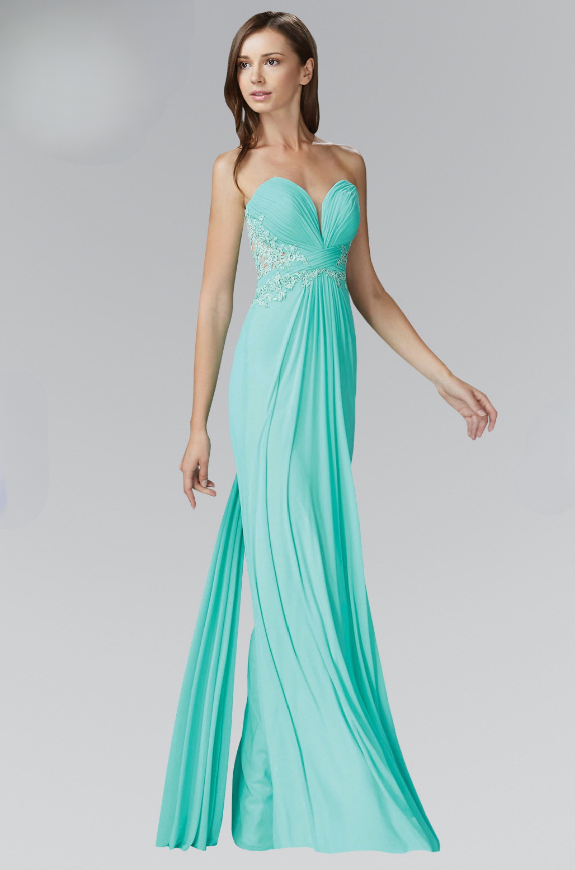 Strapless Sweetheart Soft Mesh Long Dress with Sheer Back. GL2016 GLS BY Elizabeth K