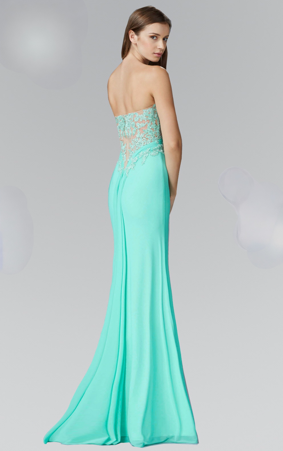 Strapless Sweetheart Soft Mesh Long Dress with Sheer Back. GL2016 GLS BY Elizabeth K