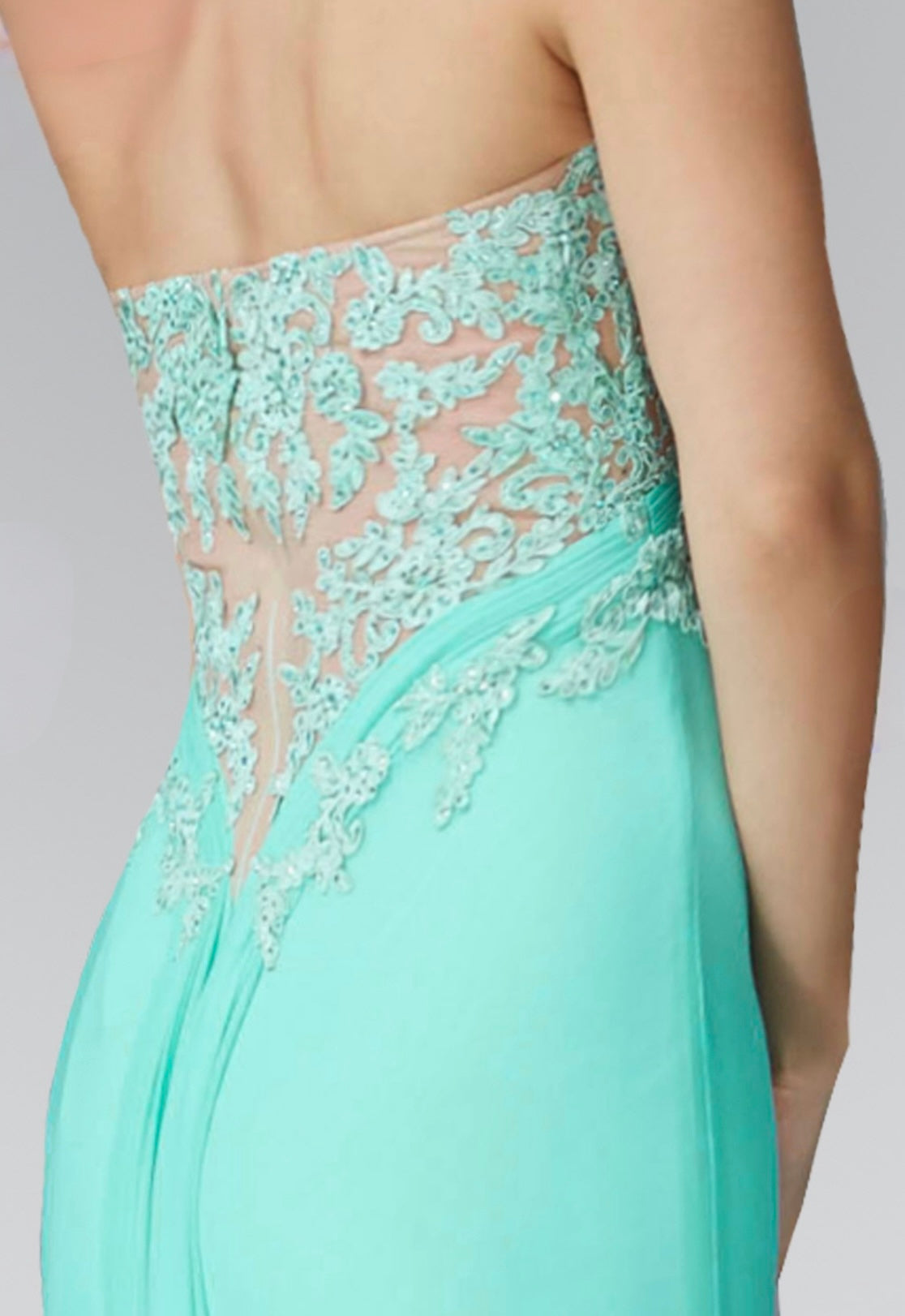 Strapless Sweetheart Soft Mesh Long Dress with Sheer Back. GL2016 GLS BY Elizabeth K