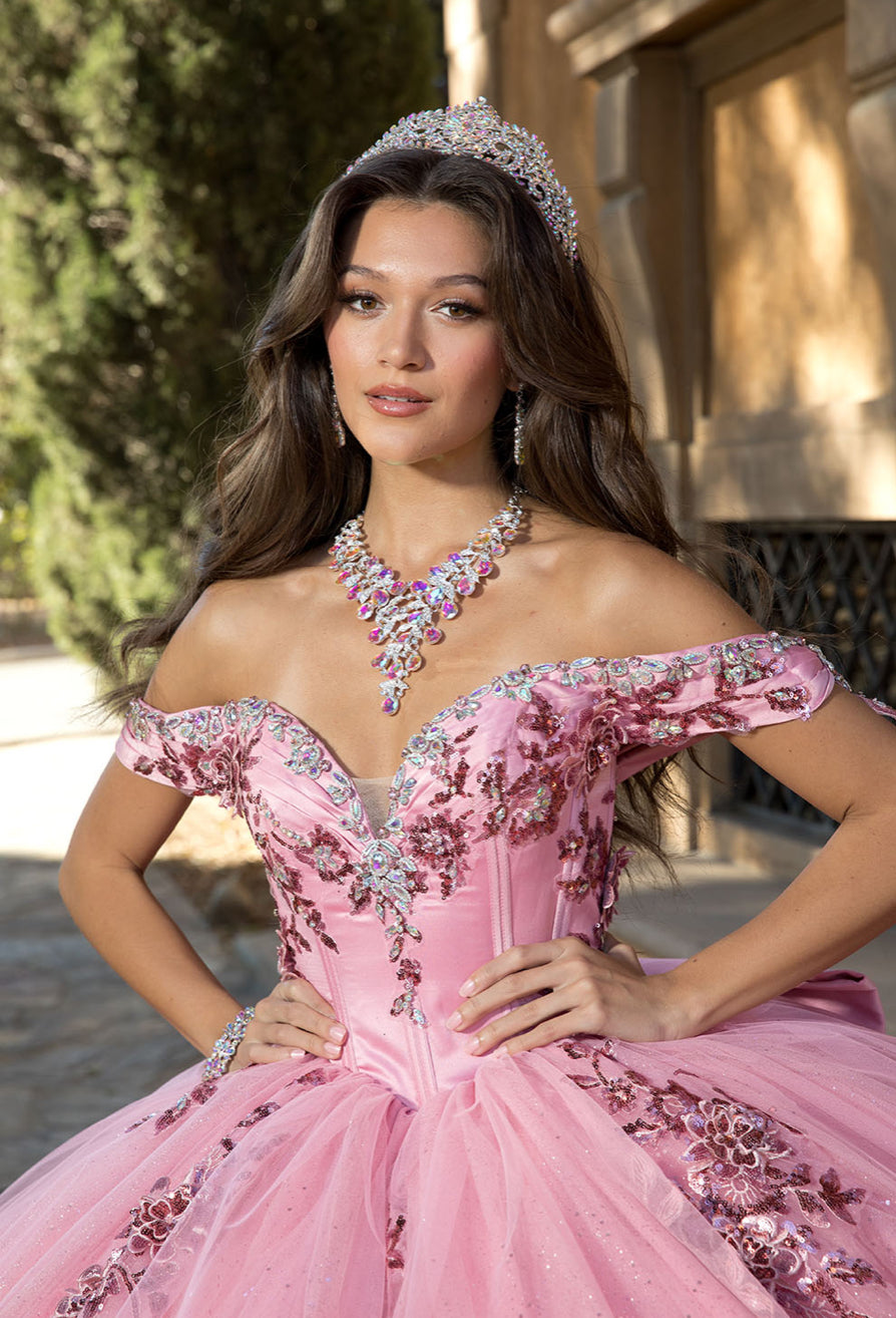 Floral Applique, Off Shoulder Quinceanera Dress. PQ1072 By Bella Couture