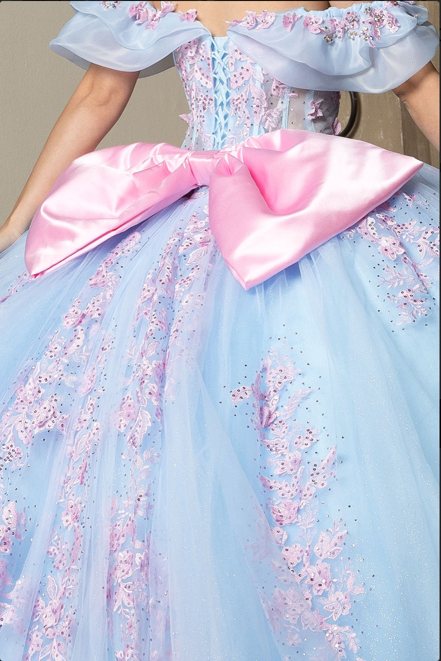Floral Embroidery, Deep V Neckline Quince Dress. PQ1067 by Bella Couture