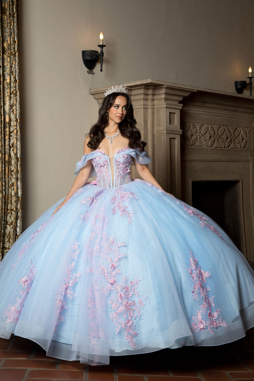 Floral Embroidery, Deep V Neckline Quince Dress. PQ1067 by Bella Couture
