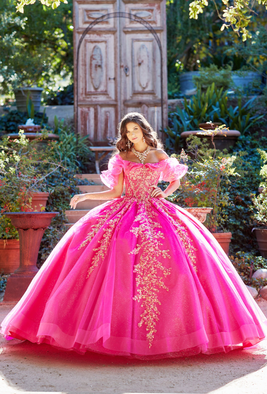 Hot Pink Iridescent Sequin Embroidery Dress. PQ1042 by Bella Couture