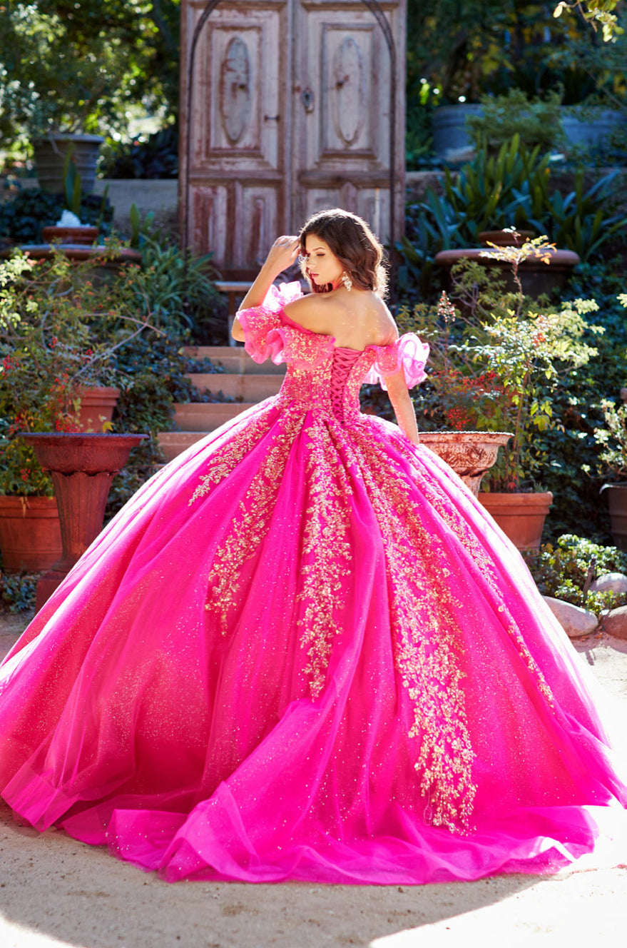 Hot Pink Iridescent Sequin Embroidery Dress. PQ1042 by Bella Couture