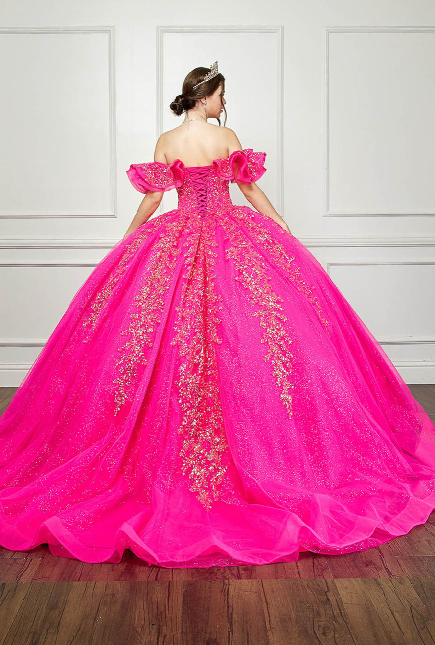 Hot Pink Iridescent Sequin Embroidery Dress. PQ1042 by Bella Couture