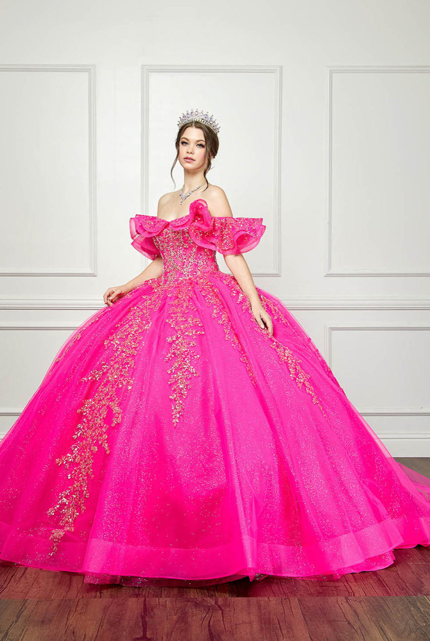Hot Pink Iridescent Sequin Embroidery Dress. PQ1042 by Bella Couture