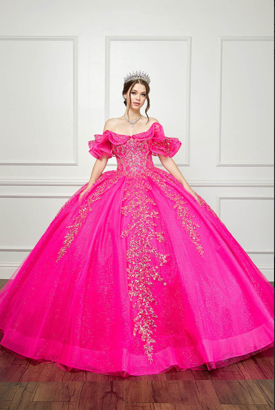 Hot Pink Iridescent Sequin Embroidery Dress. PQ1042 by Bella Couture