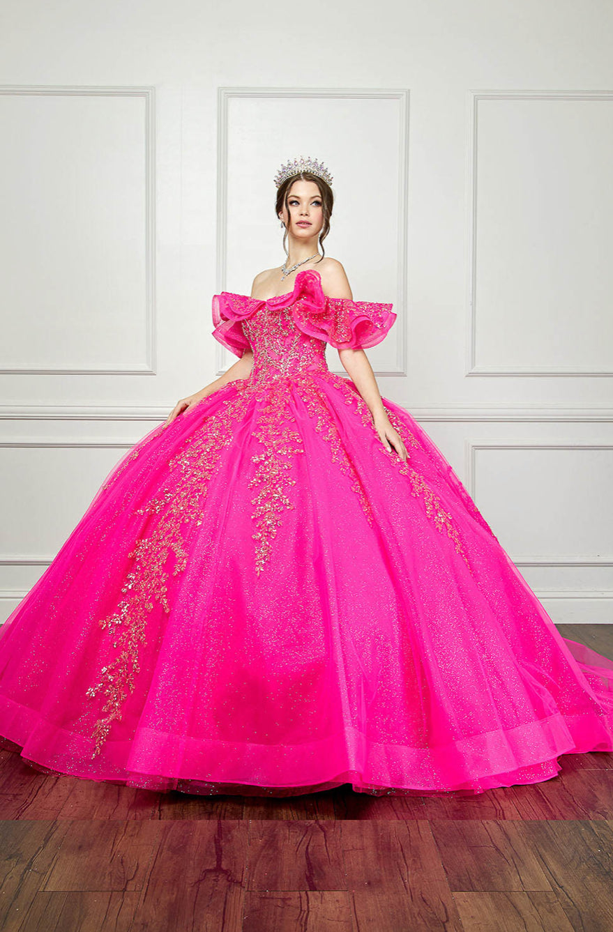 Hot Pink Iridescent Sequin Embroidery Dress. PQ1042 by Bella Couture