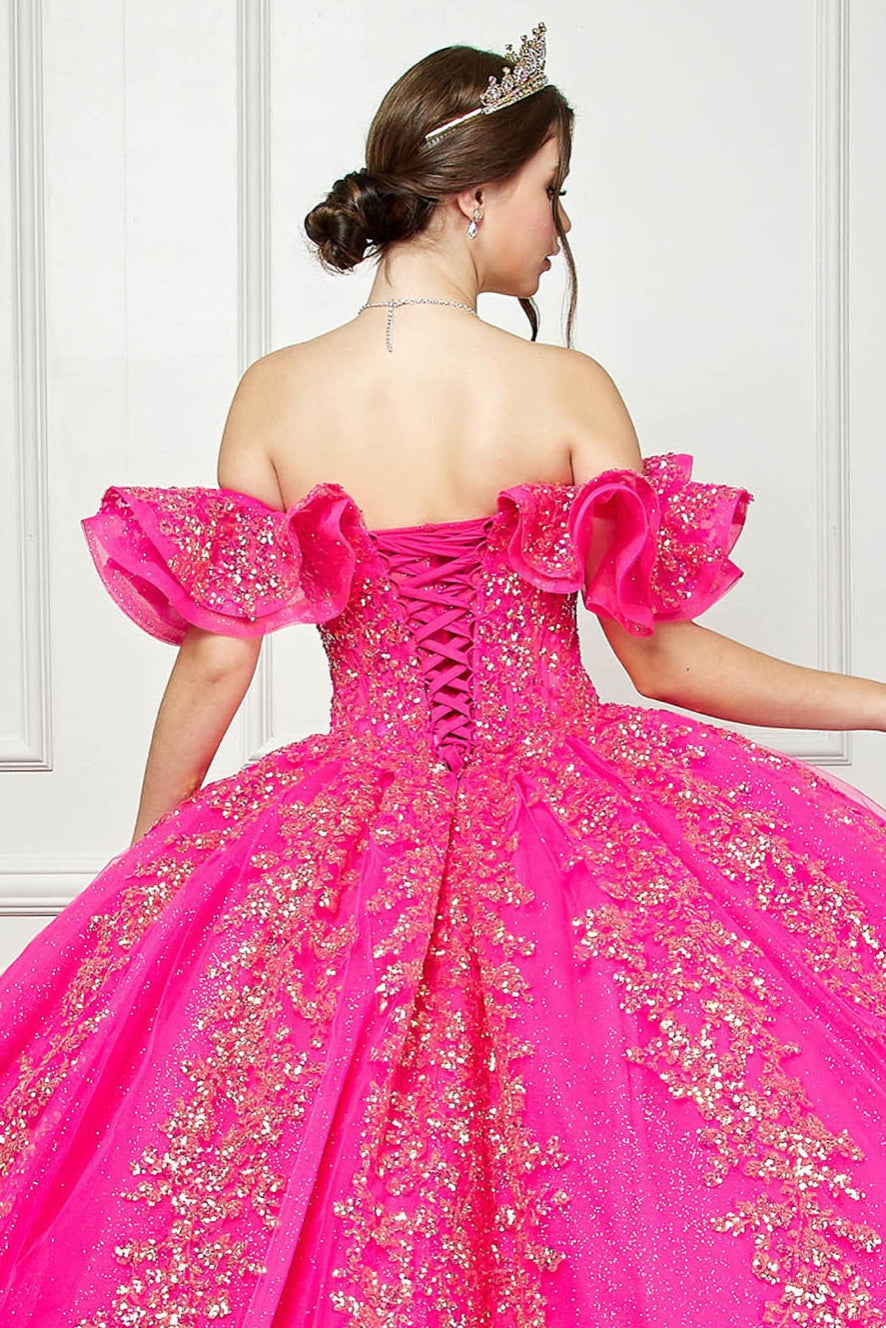 Hot Pink Iridescent Sequin Embroidery Dress. PQ1042 by Bella Couture