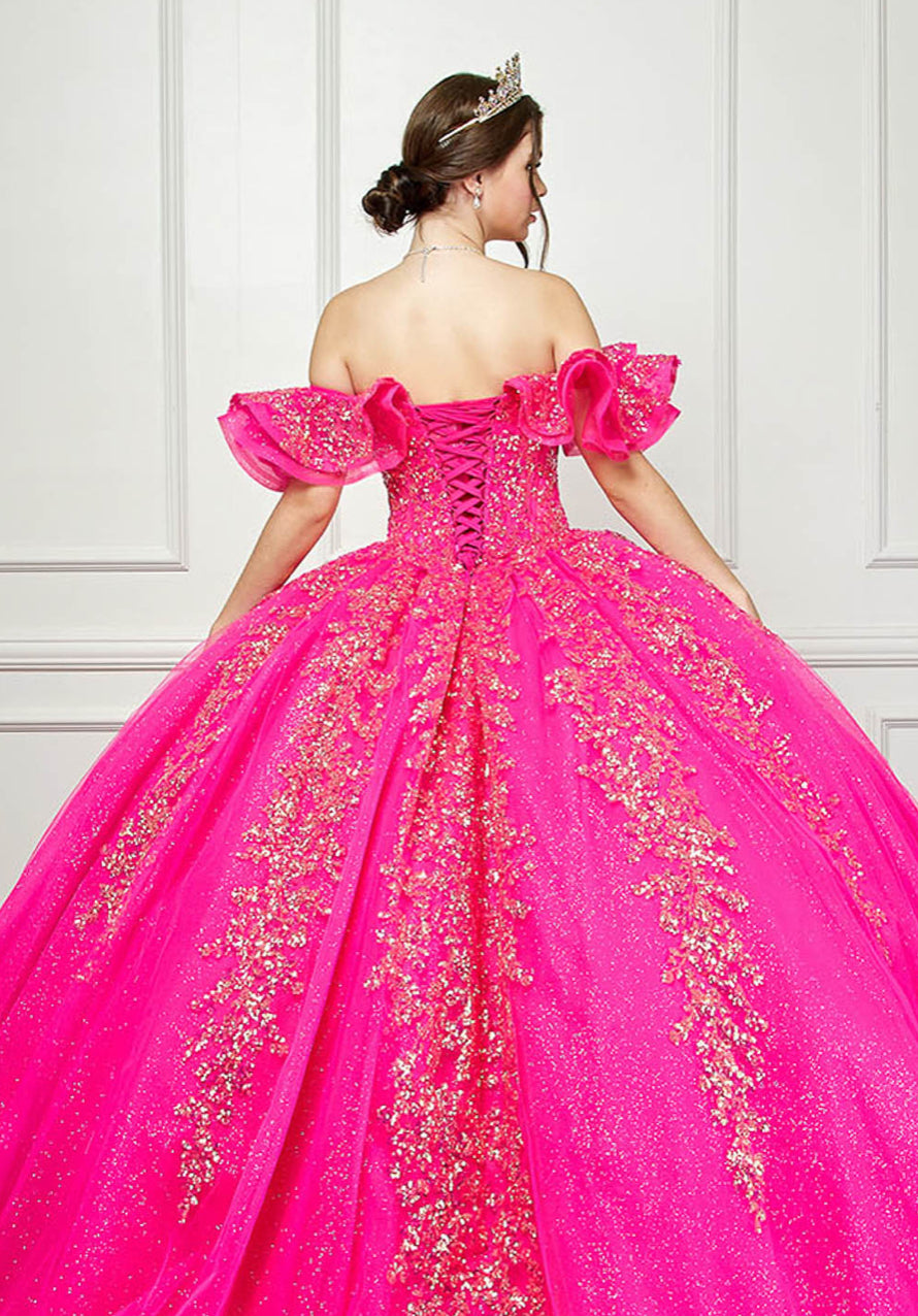 Hot Pink Iridescent Sequin Embroidery Dress. PQ1042 by Bella Couture