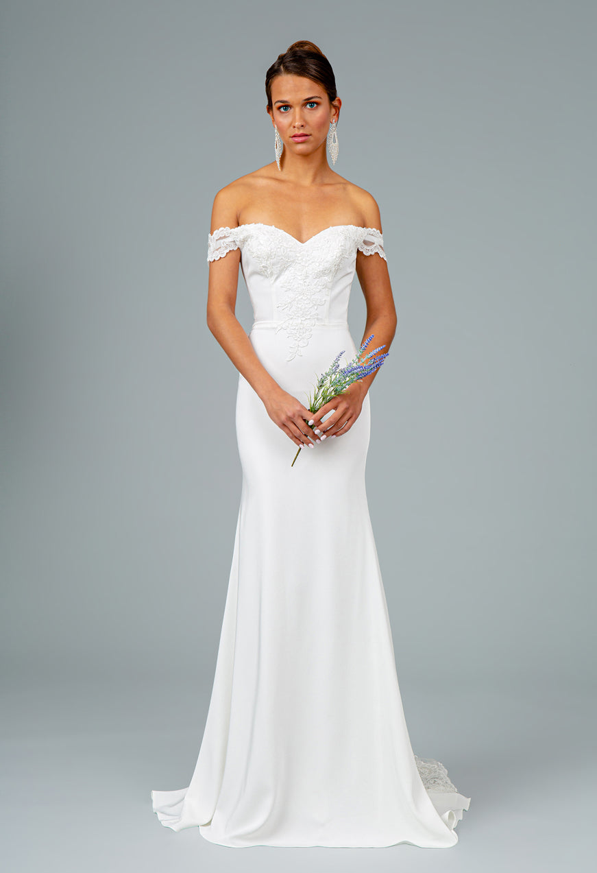 Embroidered Cut-Away Shoulder Jersey Long Dress w/ V-Back. GL2958 GLS BY Elizabeth K