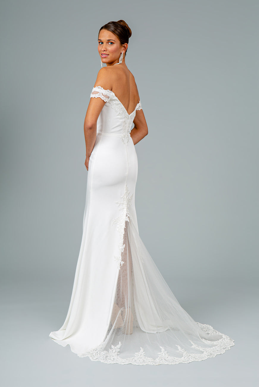 Embroidered Cut-Away Shoulder Jersey Long Dress w/ V-Back. GL2958 GLS BY Elizabeth K