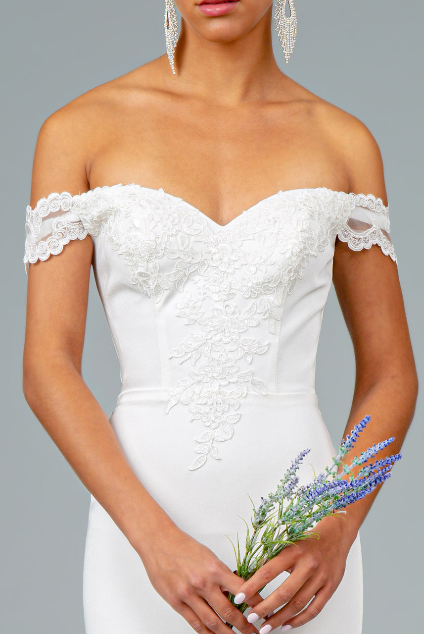 Embroidered Cut-Away Shoulder Jersey Long Dress w/ V-Back. GL2958 GLS BY Elizabeth K